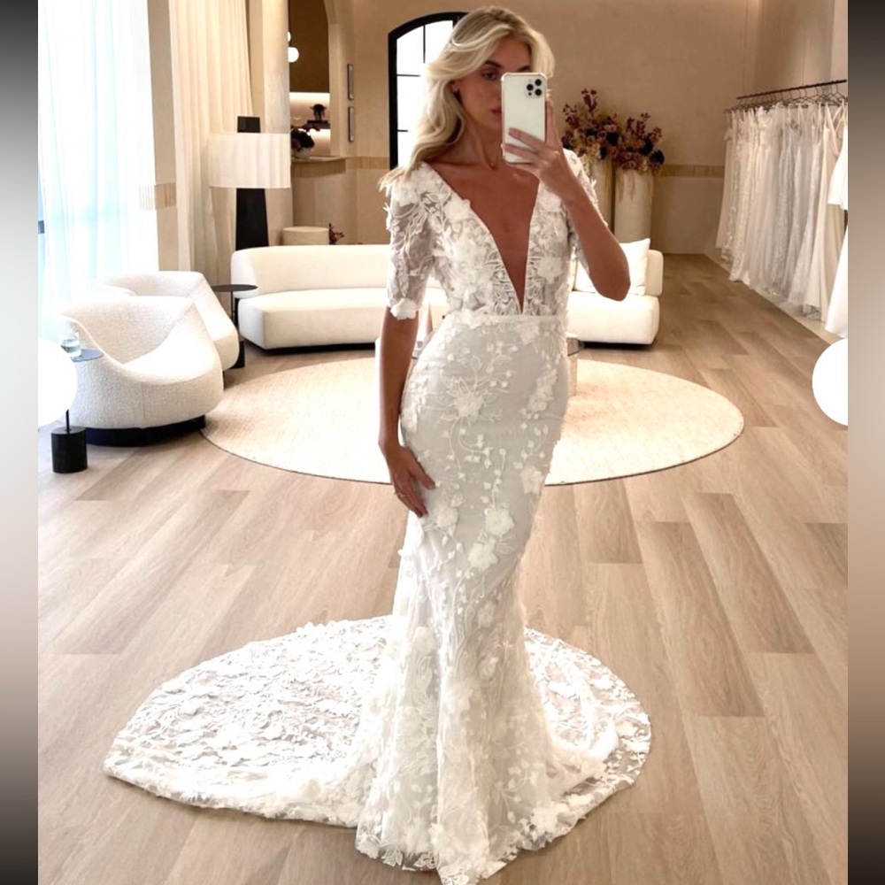 Made With Love 3D floral custom fitted wedding gown Elsie Elliot pattern w lace